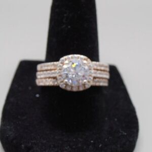 S925 Silver CZ Halo Trio Ring – Size 8 – Fused Bands w/ Missing Stone